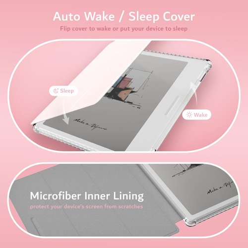 TUDIA SKN FLIP Designed for Onyx Boox Go 7 / Go Color 7 Case (Gen 1 & 2, 2024/2025) – [Enhanced Auto Wake/Sleep Function] Slim Shockproof Trifold 7" Cover with Transparent TPU Back (Pink)