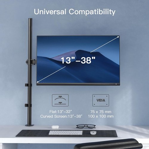 HUANUO Monitor Arm - Adjustable Desk Mount for 13-32 Inch Screens | Extra-Tall 39-Inch Pole, Holds 22 lbs