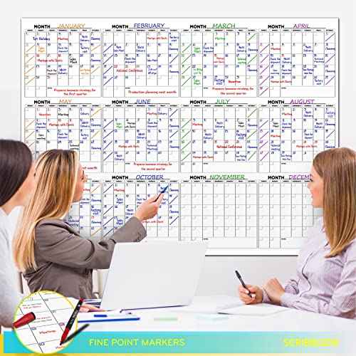 Large 36"x48" White Board Calendar for Wall 12 Month Planner Board Big Dry Erase Wall Calendar Monthly Large Includes 6 Markers Eraser Push Pins & Mounting Tape