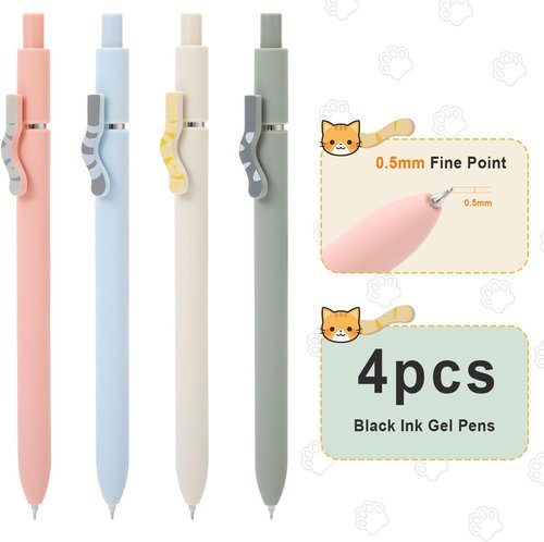 FIOVER Cat Pens - 4-Pack 0.5mm Quick Dry Black Ink Fine Point Pens | Perfect for Journaling & Cat Lover Gifts