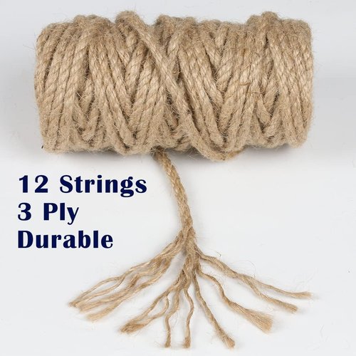 PerkHomy Jute Rope - 6mm Thick Natural Twine for Crafts, Gardening & Home Decor | 80 Feet Heavy Duty