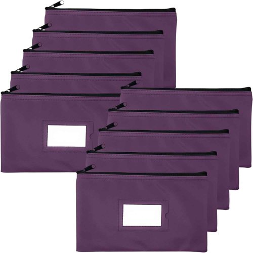 GIDABRAND Money Bank Deposit Bag with Zipper | 11x6 inch | Purple | Durable Leatherette Money Cash Coin Check Wallet Pouch for Men & Women with Framed ID Window and Blank Card (10)