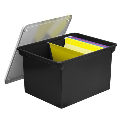 Storage Plastic File Tote Storage Box with Snap-On Lid, Letter/Legal Size, Black/Silver (61528A01C)