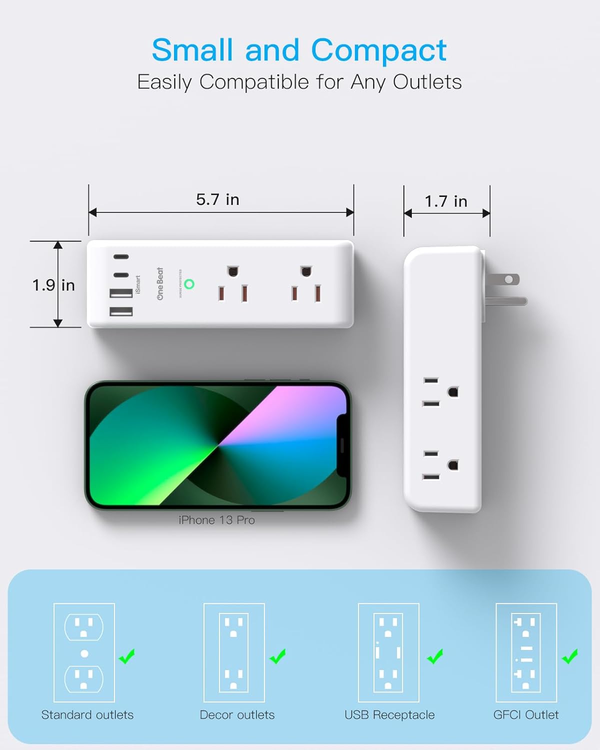 Surge Protector by [Brand Name] - 6 AC Outlet Extender with 4 USB Ports, Rotating Plug & 1800J Protection | Ideal for Home & Office