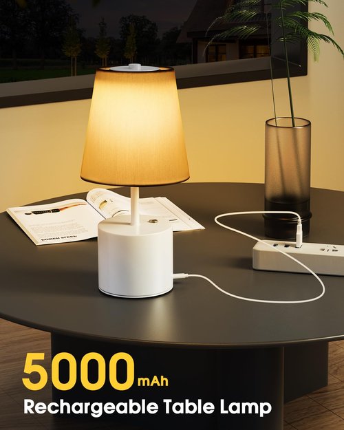 Swinerton Cordless Table Lamp, 5000mAh Rechargeable Battery with 3-Level Dimmer, Portable LED Desk Lamp for Living Room Bedside Bedroom Restaurant Bars Outdoor Party Camping Coffee Shop