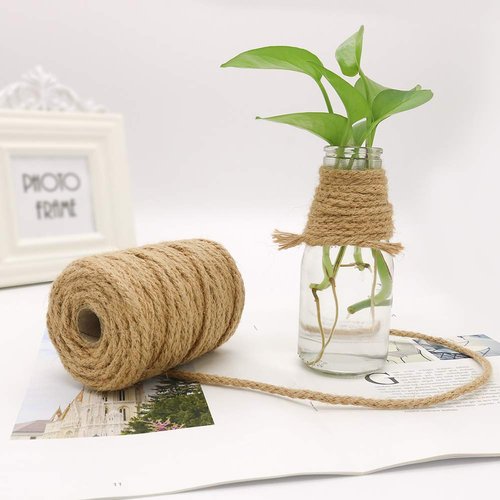 Tenn Well 5mm Jute Twine, 100 Feet Braided Natural Rope, Thick Twine for Crafts, Gift Wrapping, Gardening, Cat Tower Repair, Macrame Jute Cord