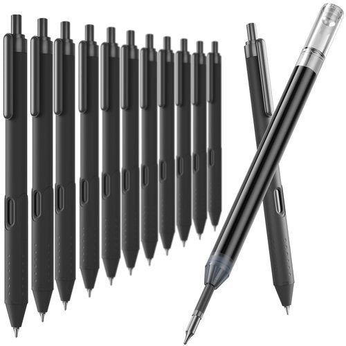 JIMMIDDA 12 Pack Black Pens - 0.7mm Gel Pens Black Ink Quick-Drying Smooth Writing - Comfort Grip Retractable Pen for Journaling, Cute School & Office Supplies Home Work (12 Count, Black Ink)