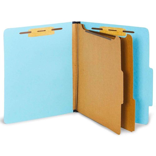 Staples Colored Pressboard Classification Folders, Letter, 2 Partitions, Light Blue, 20/Pack