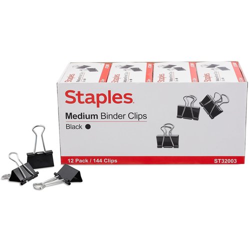 Staples Binder Paper Clips, 5/8 Inch Capacity, Medium, 144-Pack, Black