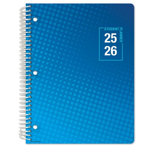 Global Datebooks Dated Middle School or High School Student Planner for Academic Year 2025-2026 Includes Ruler/Bookmark and Planning Stickers (Matrix Style - 8.5"x11" - Halftone Blue)
