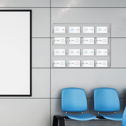2 Pieces Acrylic Business Card Holder Wall Mount Clear Sticker Display Rack Multiple Clear Acrylic Card Organizer Sticker Display Stand Pre Drilled Index Card Storage (16 Pockets/ 15.7 x 11.8")