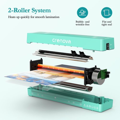 Crenova Laminator Machine - A4 Hot & Cold Thermal Laminator with Fast Warm Technology | 9-Inch, Green