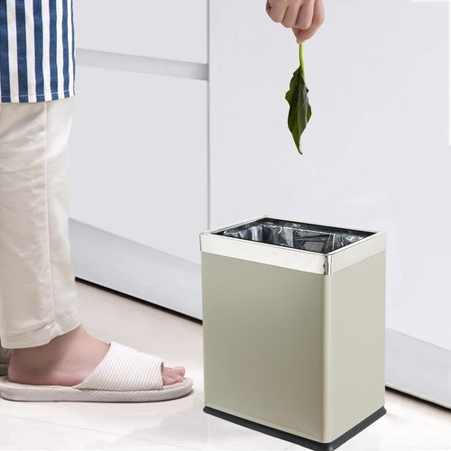 Brelso 'Invisi-Overlap' Open Top Metal Trash Can, Small Office Wastebasket, Modern Home Décor, Rectangle Shape (Light Gray)