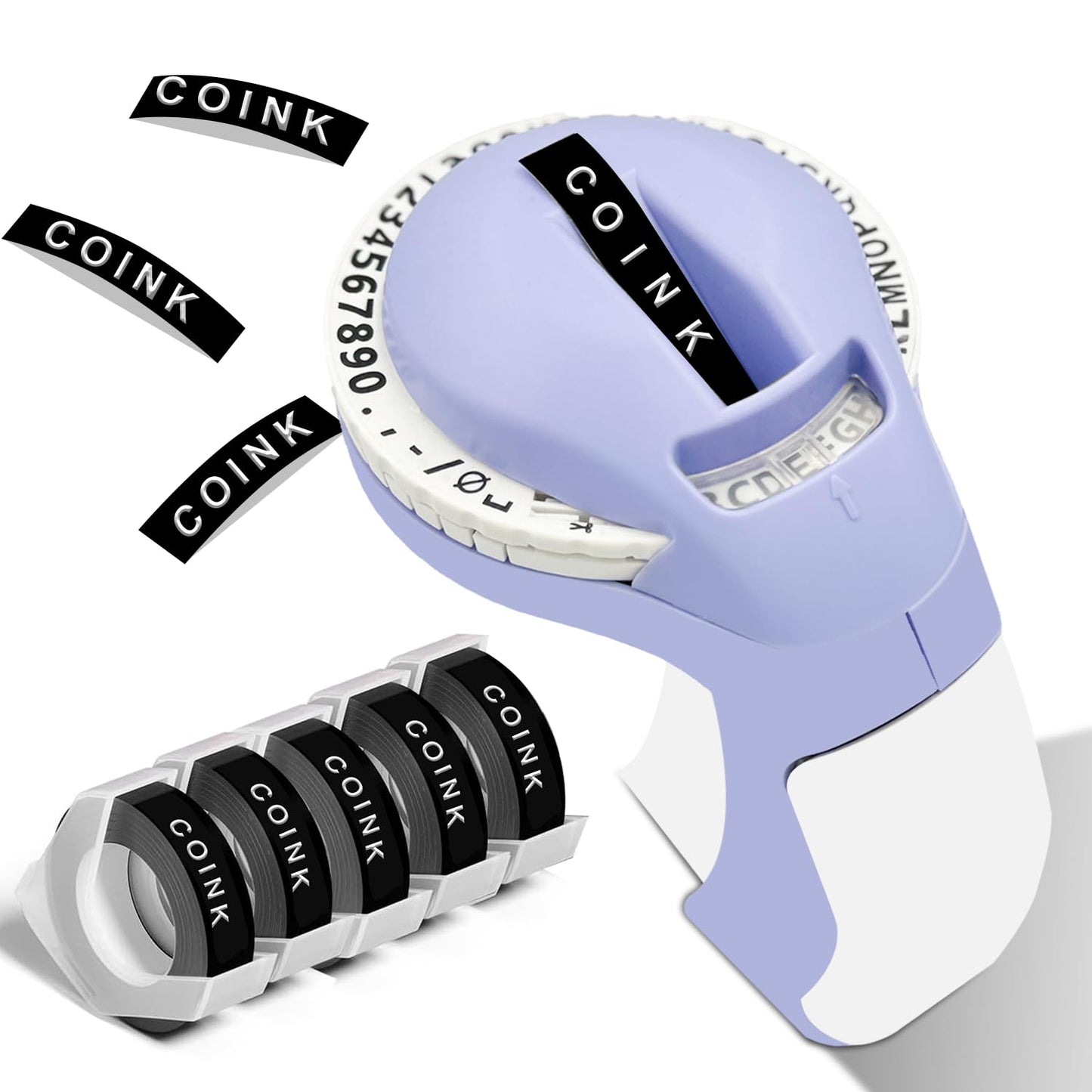 YUECOLOUR Embossing Label Maker Machine with Tapes, Portable Retro Embossed Label Maker Writer, Mini Embosser Label Maker with 5 Black Rolls Embossing Label Tapes (Purple)