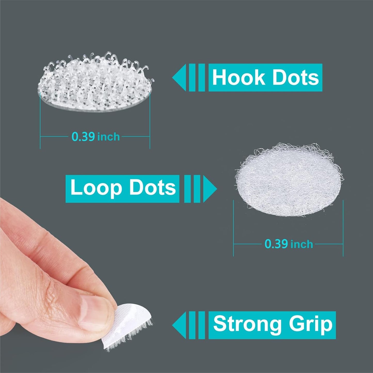 Skiennix Self-Adhesive Hook and Loop Dots - 1008 Pcs (504 Pairs) | 0.39" Round White Fasteners for Crafts & Organization