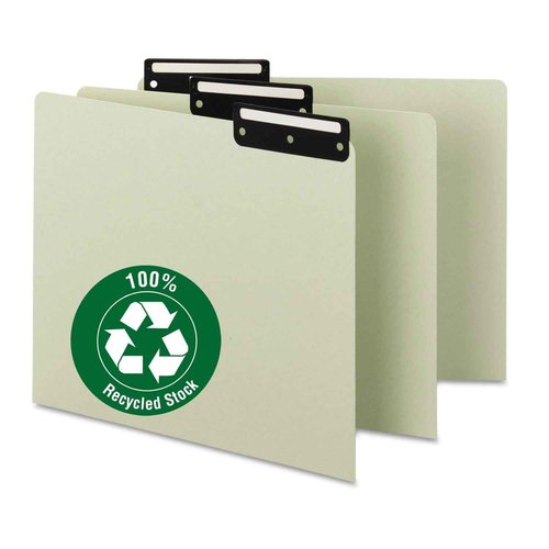 Smead Pressboard Guides, Flat Metal 1/3-Cut Tab with Insert (Blank), Letter Size, Gray/Green, 50 per Box (50534)