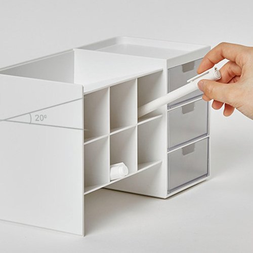 Stackable Marker Organizer With Drawer - 6-grid Inclined Pen Slot Desktop Stationery Storage Holder - Large Pencil Marker Desk Pen Organizer