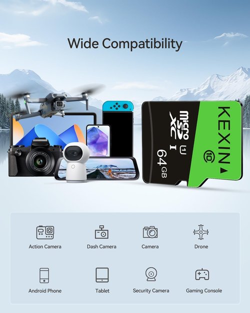 KEXIN 64GB Micro SD Card - High-Speed UHS-I C10 U1 Memory Cards with SD Adapter | 3-Pack for Tablets & Drones
