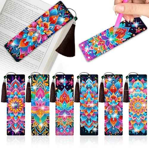 6 Pcs Diamond Art Bookmarks Kits for Adults,DIY Small Diamond Painting Bookmark, 5D Diamonds Dot Craft Making for Book Lovers(Mandala)