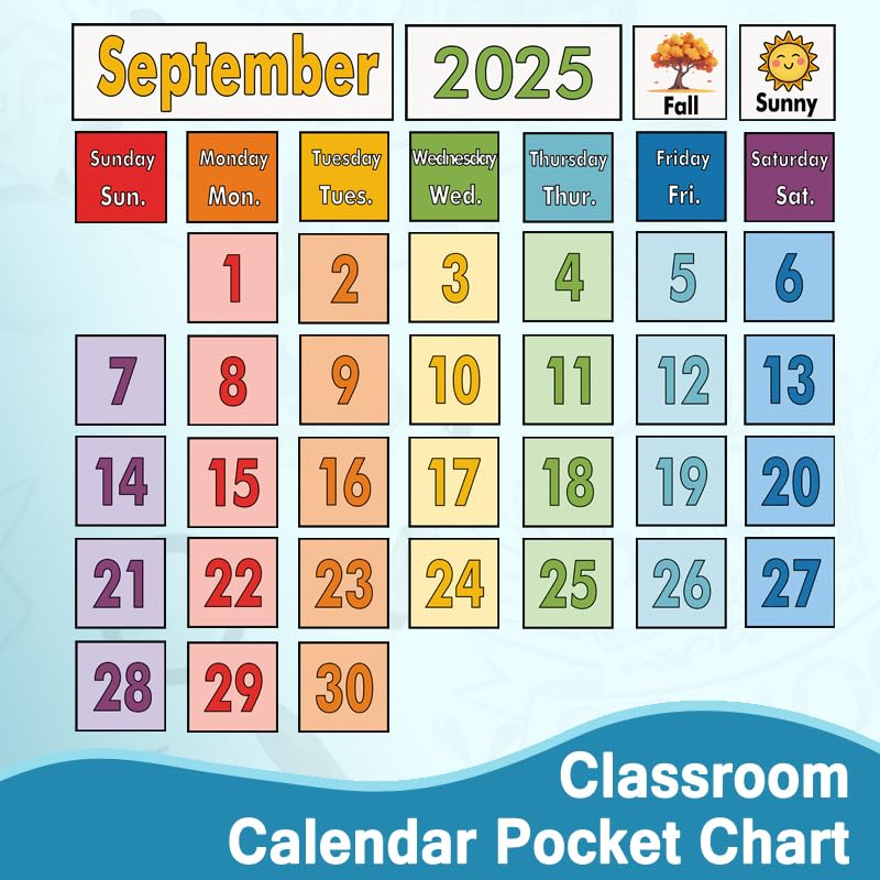 TOGETRUE Black Classroom Calendar Pocket Chart with 70 Colorful Cards - Educational Organizer