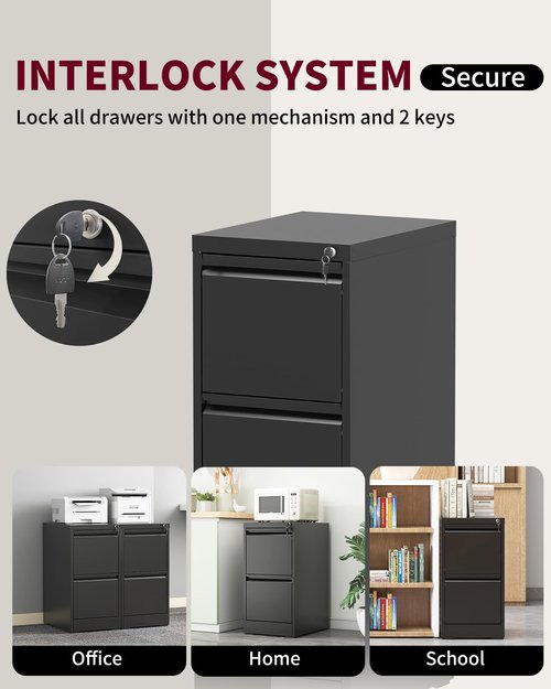 3 Drawer Office File Cabinets with Lock, Steel Filing Cabinets for Home Office, Office Storage Organizer, Metal Vertical Filing Cabinet for Letter/Legal/A4/F4 Size File, Assembly Require-Black