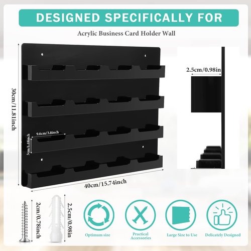 Geelin 2 Pcs Business Card Holder Wall Mount 16 Pocket Black Acrylic Business Card Display Holder with Hanging Hardware Vertical Sticker Display Rack Organizing Stand for Office Home(Horizontal)