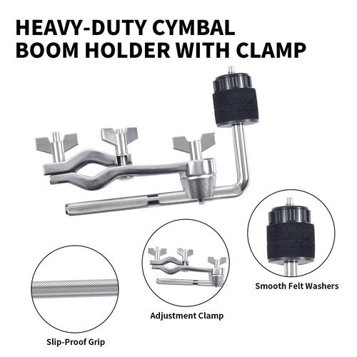 Seteol Cymbal Boom Arm Holder with Clamp, L-Arm Rod with Bracket Holder Extension Arm Attachment, Cymbal Stand Mount for Drum Hardware Cymbal Stand Percussion Instrument Accessories (Short/18CM Arm)