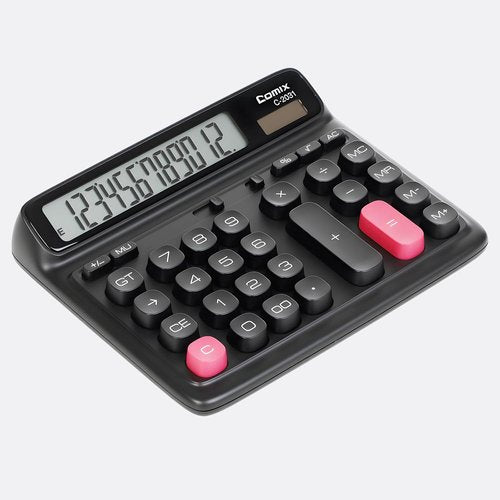 Comix Desk Calculator - 12-Digit Large LCD Display | Solar & Battery Power | Ideal for Home, Office, School