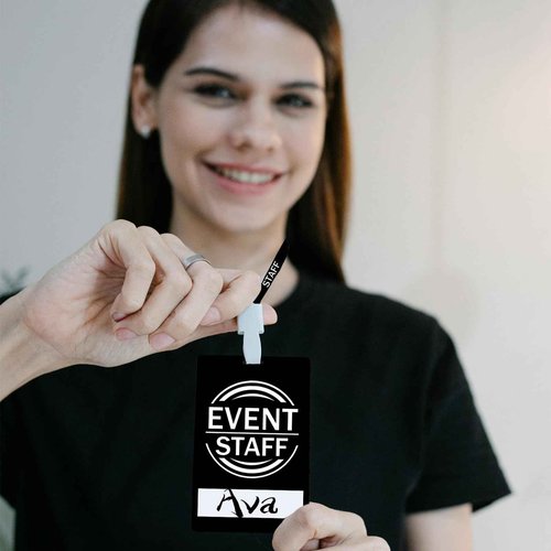 50 PVC Event Staff Lanyards,Staff Pass,PVC Cards Black Lanyard and writable Staff Cards with Club Event,Party Event,Organizer Conference,Concert,Office Supplies