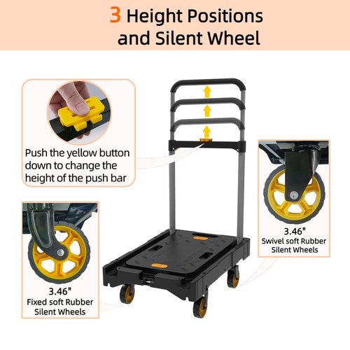 Platform Truck Folding Hand Truck 330 LB Heavy Duty Utility Dolly Flatbed Luggage Push Cart Fully Folded Compact Cart, Portable Trolley with 1 Elastic Ropes, Easy Storage & Lightweight for Moving
