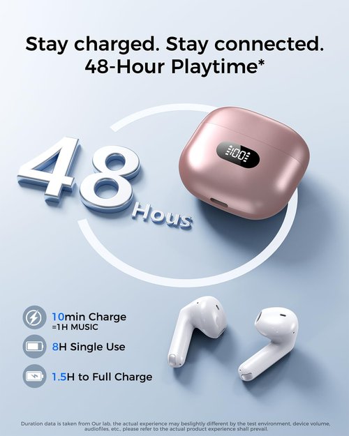 Wireless Earbuds,Bluetooth in Ear Buds with Immersive Surround Sound Stereo,Tap-Control,48 Hours Playtime,Bluetooth 5.4 LED Display Charging Case,IPX7 Waterproof Fit iPhone&Andriod Sports Workout