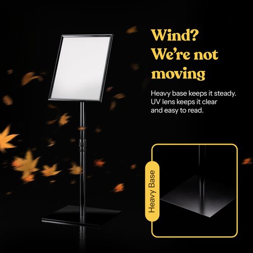 Adjustable Heavy Duty Pedestal Sign Holder - 8.5x11 Inch Vertical & Horizontal Poster Stand with Heavy Square Base for Display, Advertisement & Outdoor Signs
