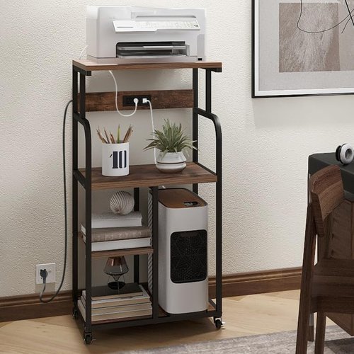 VEDECASA Large Printer Stand Cart with Charging Station USB Port 21.2"x15.7"x42.3" Rolling Tall 3-Tier Printer Stand with Adjustable Shelf Storage Home Office