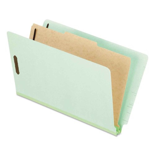 Pendaflex Pressboard End-Tab Classification Folders, Legal Size, 1 Divider, 2.5" Expansion, Light Green, Straight Cut, 10/BX (23314)