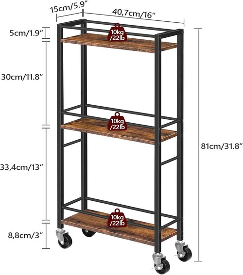 MAHANCRIS Slim Rolling Cart - Mobile Kitchen Cart on Wheels | Narrow Storage Solution in Rustic Brown