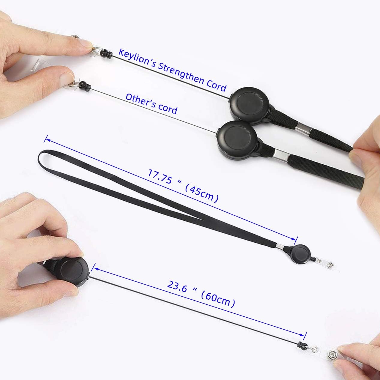 Skiennix Retractable Badge Reel Lanyard - Heavy Duty Clear Vertical ID Card Holder | Black, 3 Pack