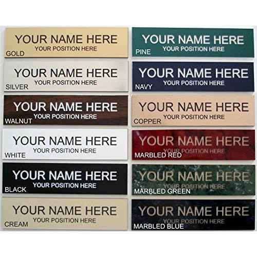 Name Plate Choose Color 2 x 8 - Laser Engraved - Customize. Available in a Variety of Colors and Fonts to Match Your Style. Add a Holder/Bracket for a Professional Look.