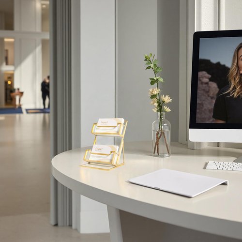 Feyarl Gold Glass Business Card Holder Horizontal Business Card Stand for Women Desktop Name Card Display Stand Card Display Organizer Storage for Office Desktop Meeting Exhibition Store (2 Slots)