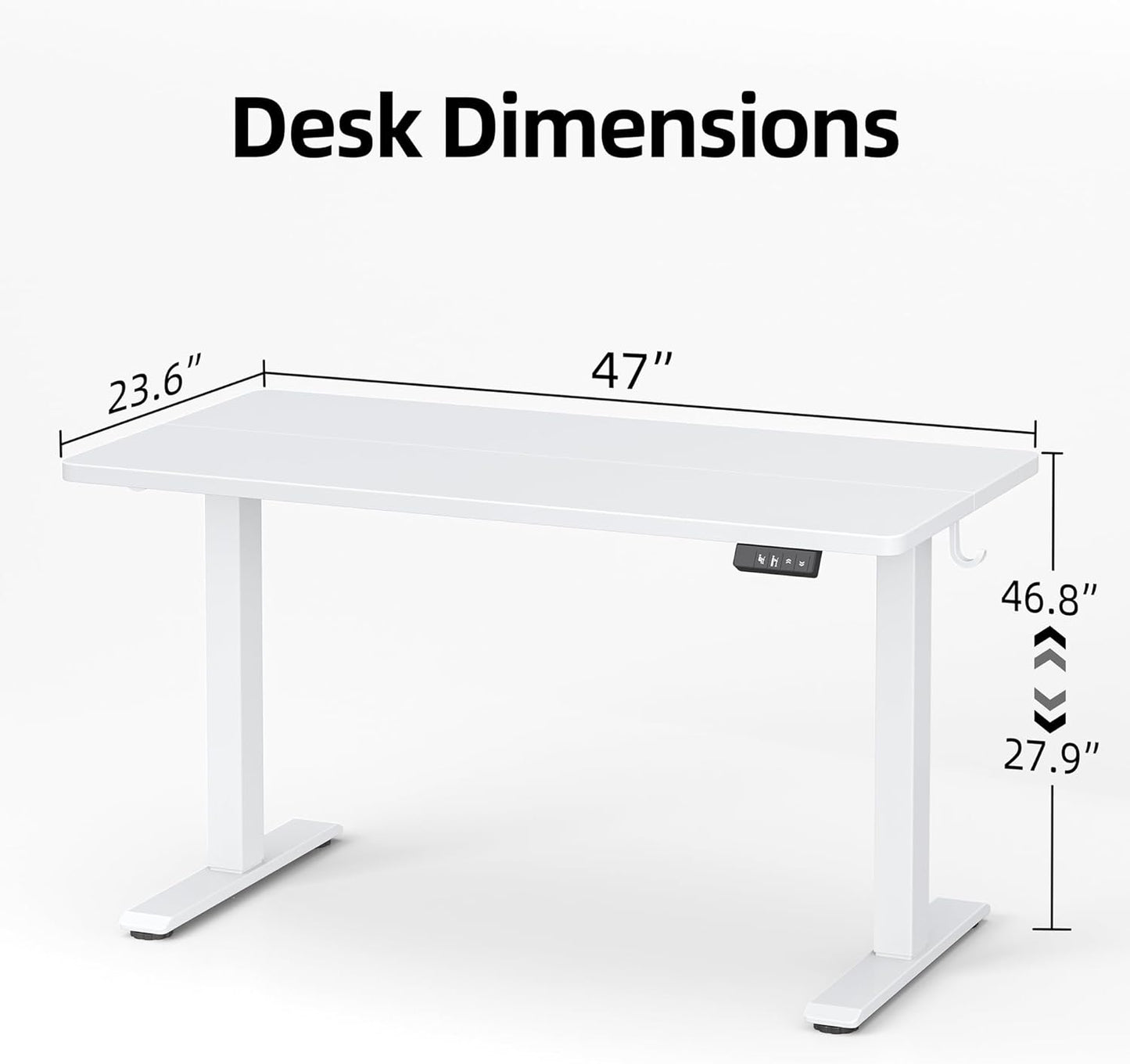 TIQLAB Electric Standing Desk - Adjustable Height Sit-Stand Home Office Table | 47" x 24" - White