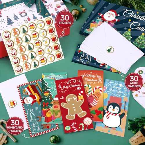 30 Pack Christmas Money Holders for Cash, Christmas Money Cards with Envelopes for Cash Gift Cards in 6 Assorted Festive Designs
