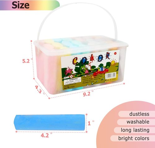 J-hong Washable Sidewalk Chalk Set - 52 Jumbo Pieces in 7 Vibrant Colors | Perfect for Kids & Adults