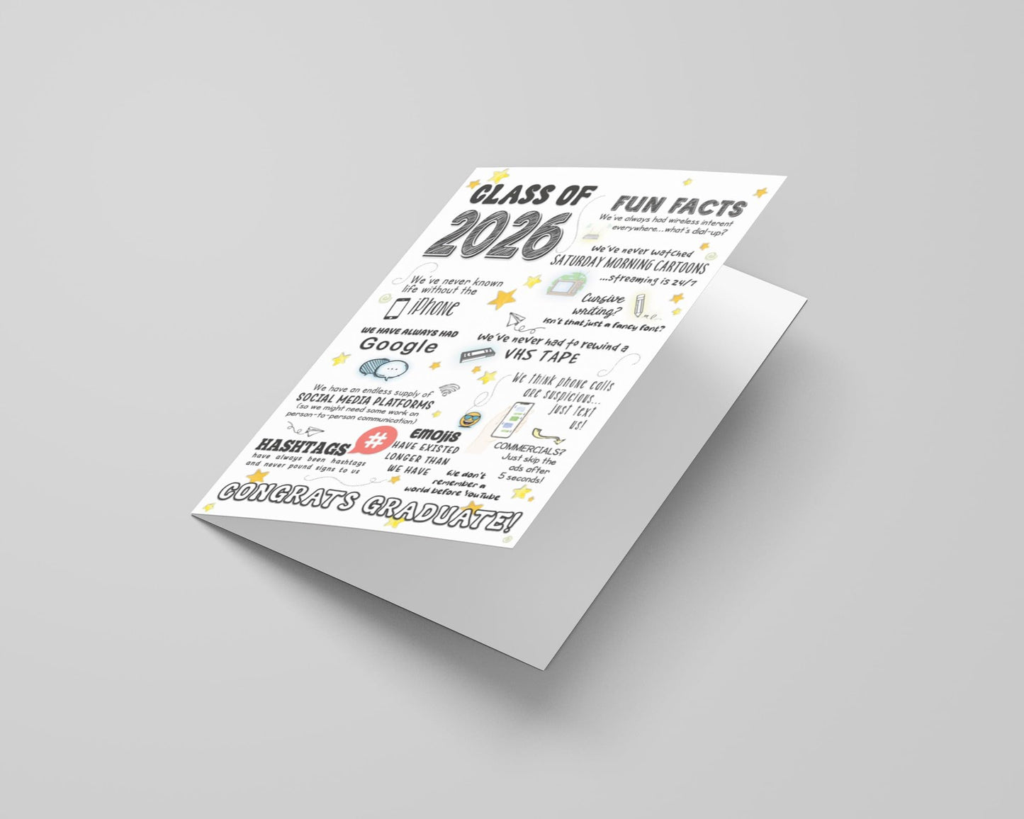 Katie Doodle 2026 Graduation Card - (Made in USA) - Funny High School Graduation Cards 2026, Class-of-2026 Cards (5x7 inch, Blank Inside) - Grad Gifts for Her, Him (Handmade) - Includes Envelope