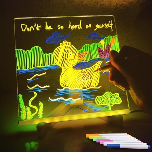 Kivvy Magic Board,Luminous Acrylic Message Board with 7 Color Markers Pen,Clear Drawing Board with Light for Memo/Office/Festival/Gift (20CM X 20CM)