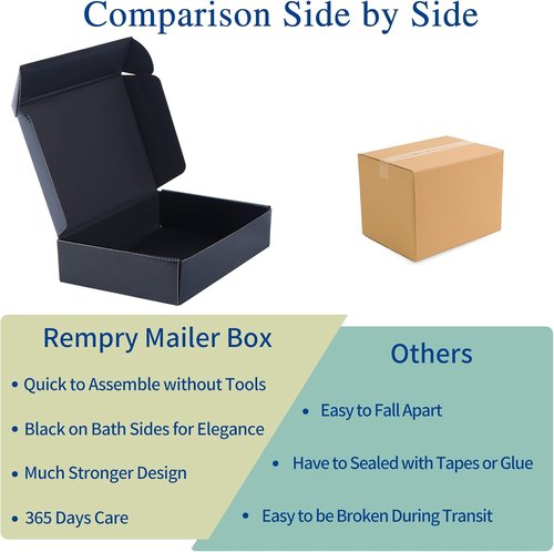 Rempry Black Shipping Boxes - 9x6x2 Corrugated Mailer Boxes | 20 Pack for Small Business Packaging