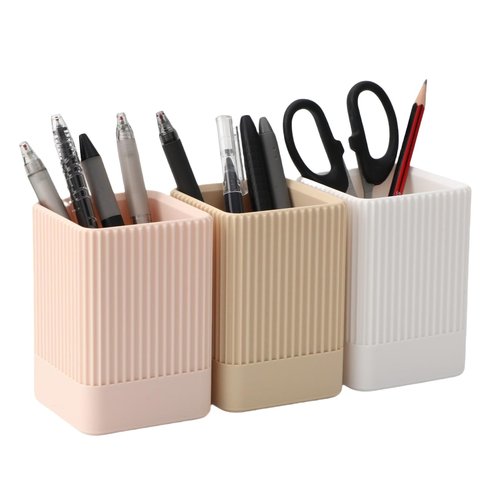 3 Pack Aesthetic Pen Holder for Desk-Sturdy Plastic Pencil Holder - Stylish Makeup Brushes Cup for Women Girls - Cute and Functional Desk Organizer for Office Supplies - Modern Office Decor Pen Cup