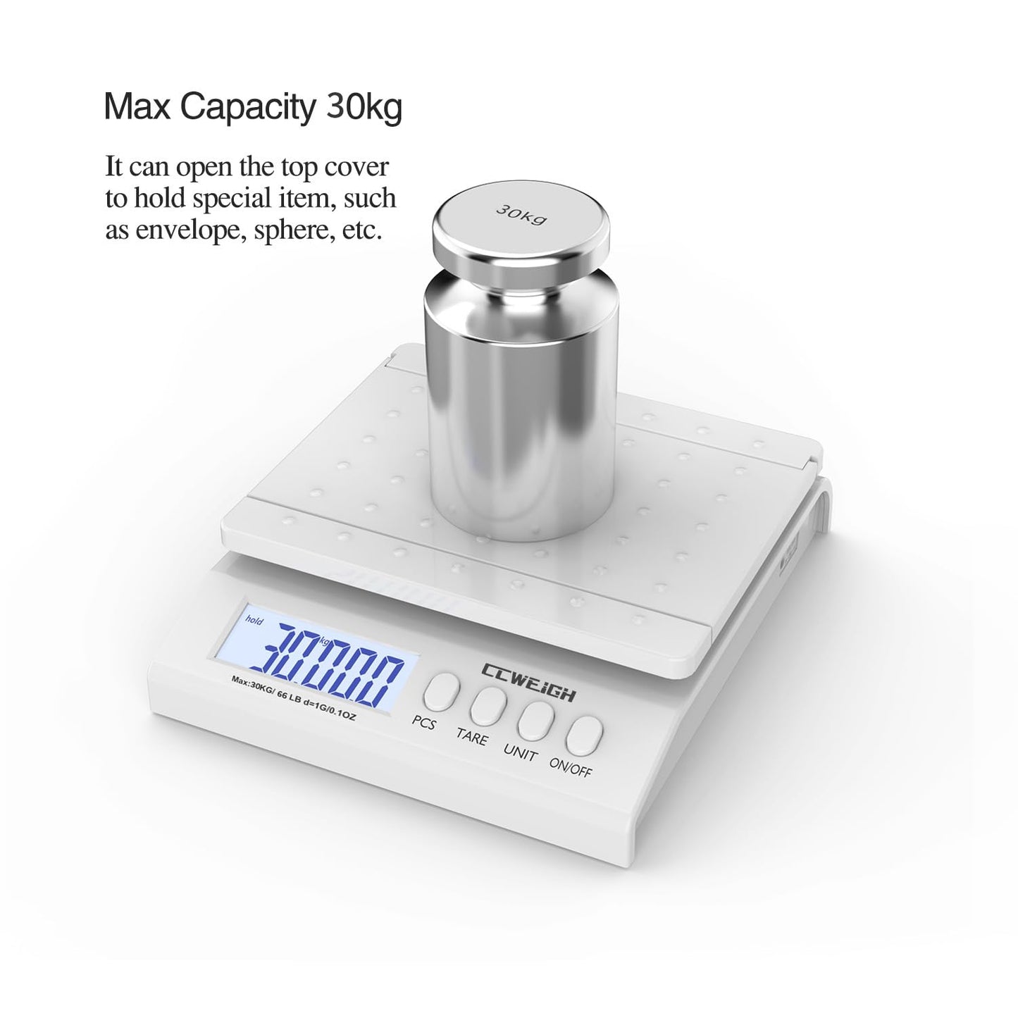 Postal Scale, Transportation Scale, Parcel Scale 30kg/66lb 1g/0.1oz, with Battery and Stainless Steel Scale Plate, can be Used for Home Kitchen, Postal, Transportation, and Parcel