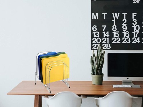 1InTheOffice Metal Incline Desk File Sorter, File Sorter, File Sorter for Desk, File Sorter Organizer. 8-Compartments, Chrome