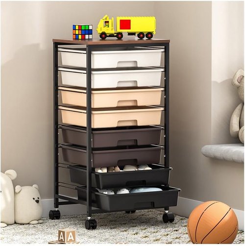 **SYKIARIOL Rolling Storage Cart - Versatile Drawer Cart with Wooden Tabletop | Brown Gradient Finish**