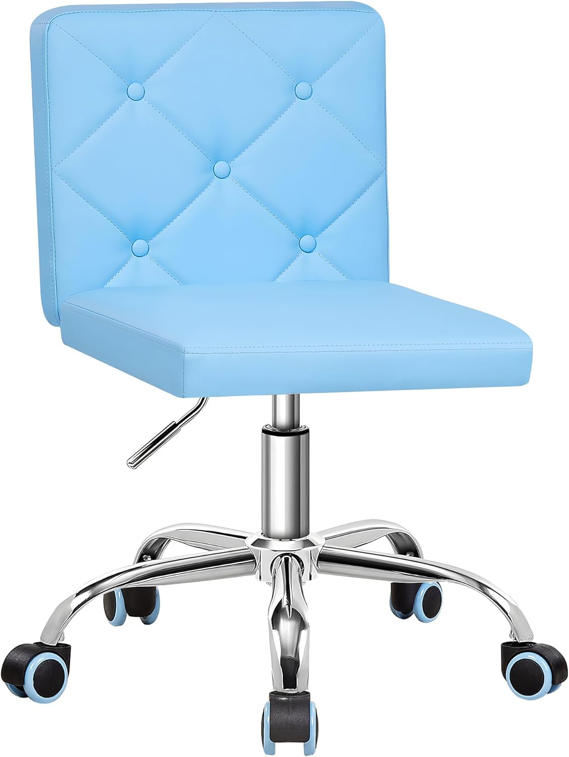 VECELO PU Leather Mid-Back Armless Vanity Chair - Adjustable Height & 360° Rolling Swivel
