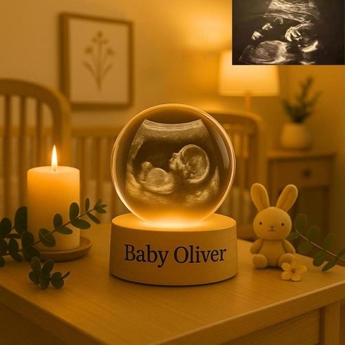 Bumpandlove Magic Sphere, Custom 3D Crystal Ball Ultrasound Digital Display, 3D Ultrasound Globe Esfera Personalizada Con Foto Y Luz, New Mom and Dad Gift
